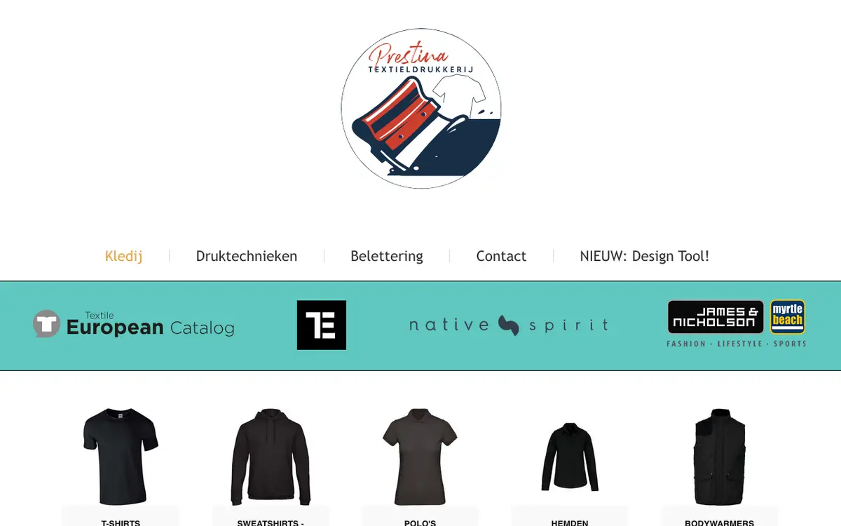 De website van Textieldrukkerij Prestina