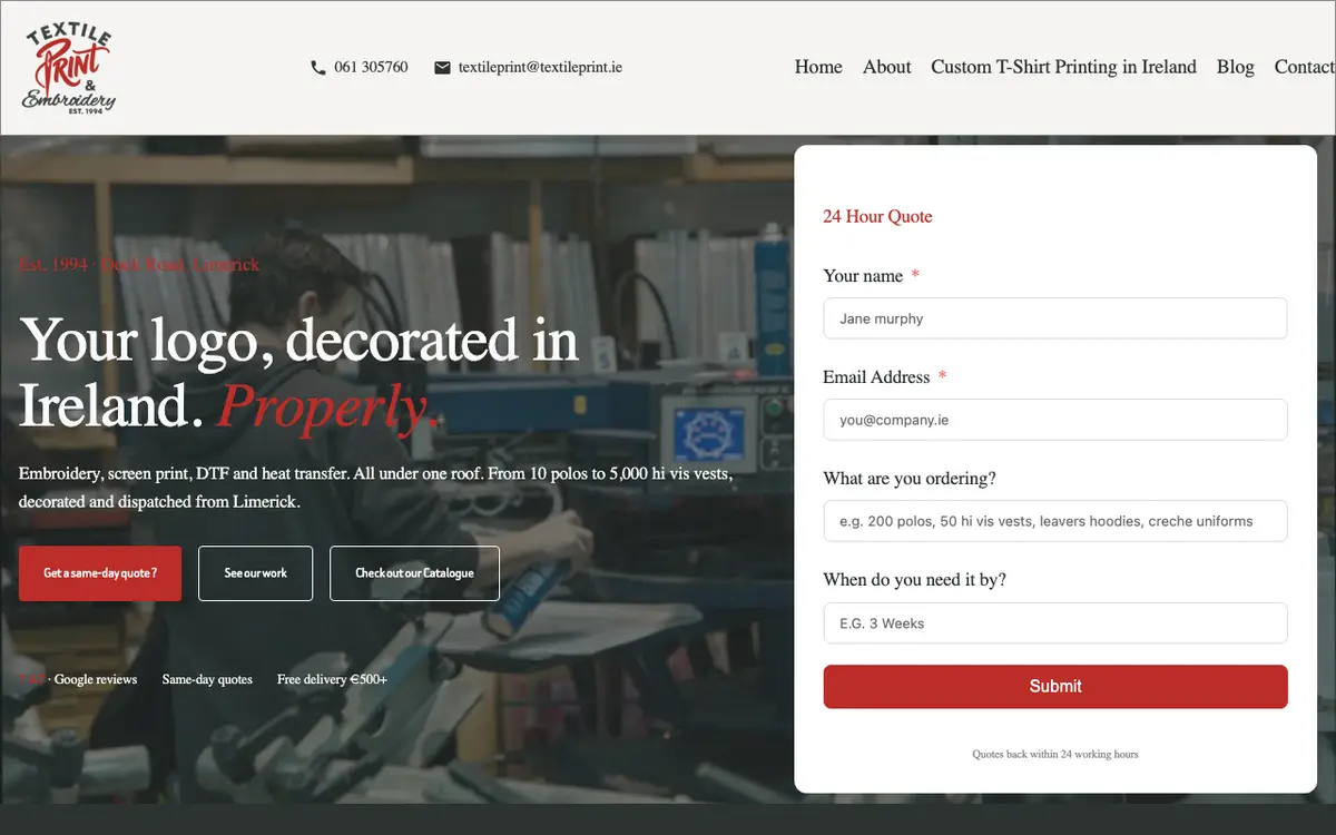 Textile Print & Embroidery's website