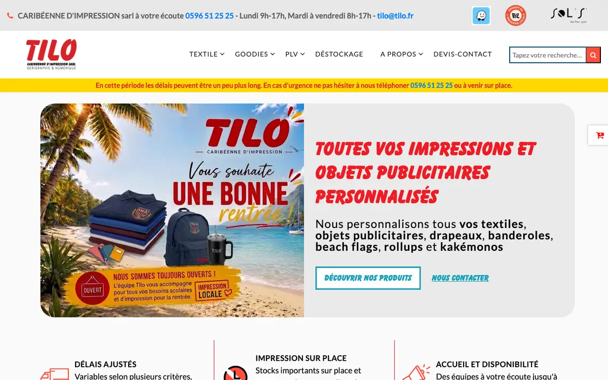 Hjemmesiden for Tilo Souvenirs Lamentin