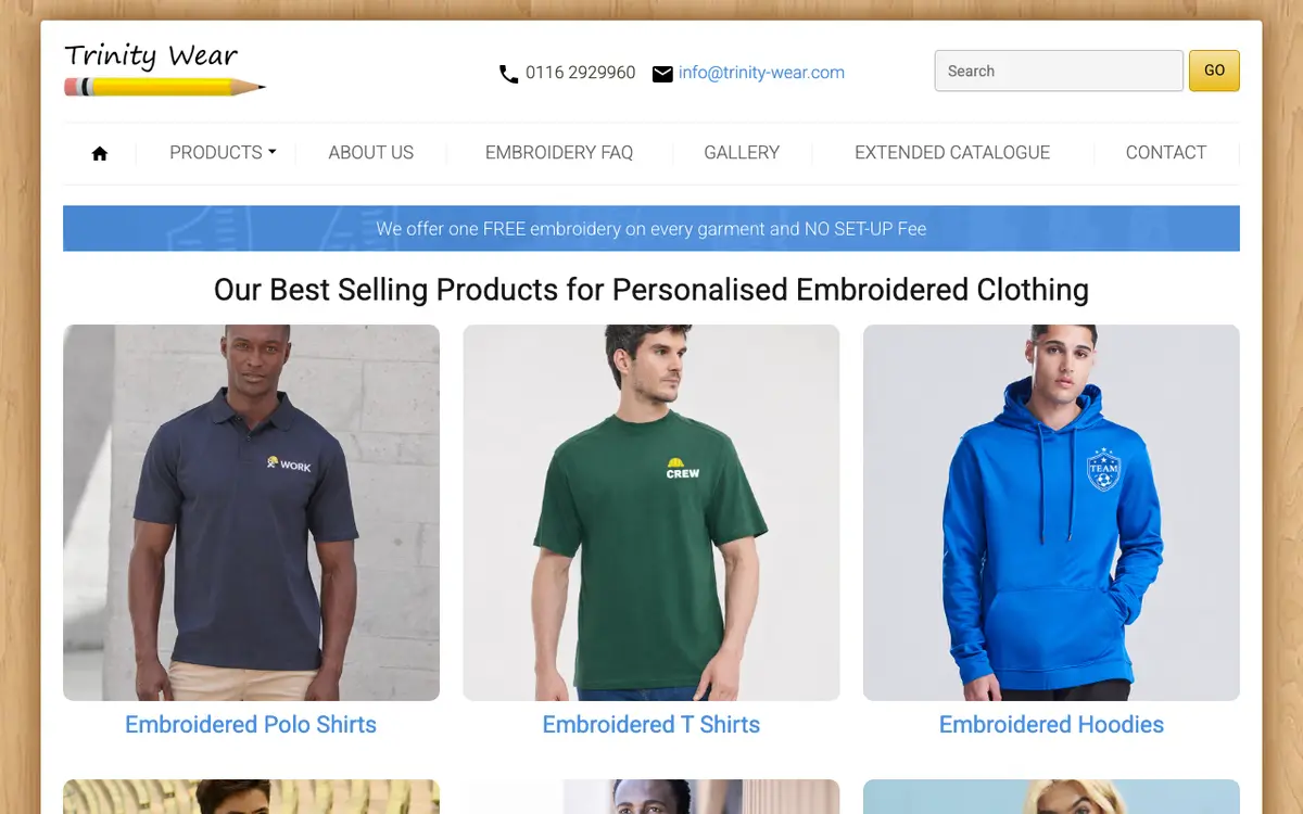 Trinity Wear Embroidery's website