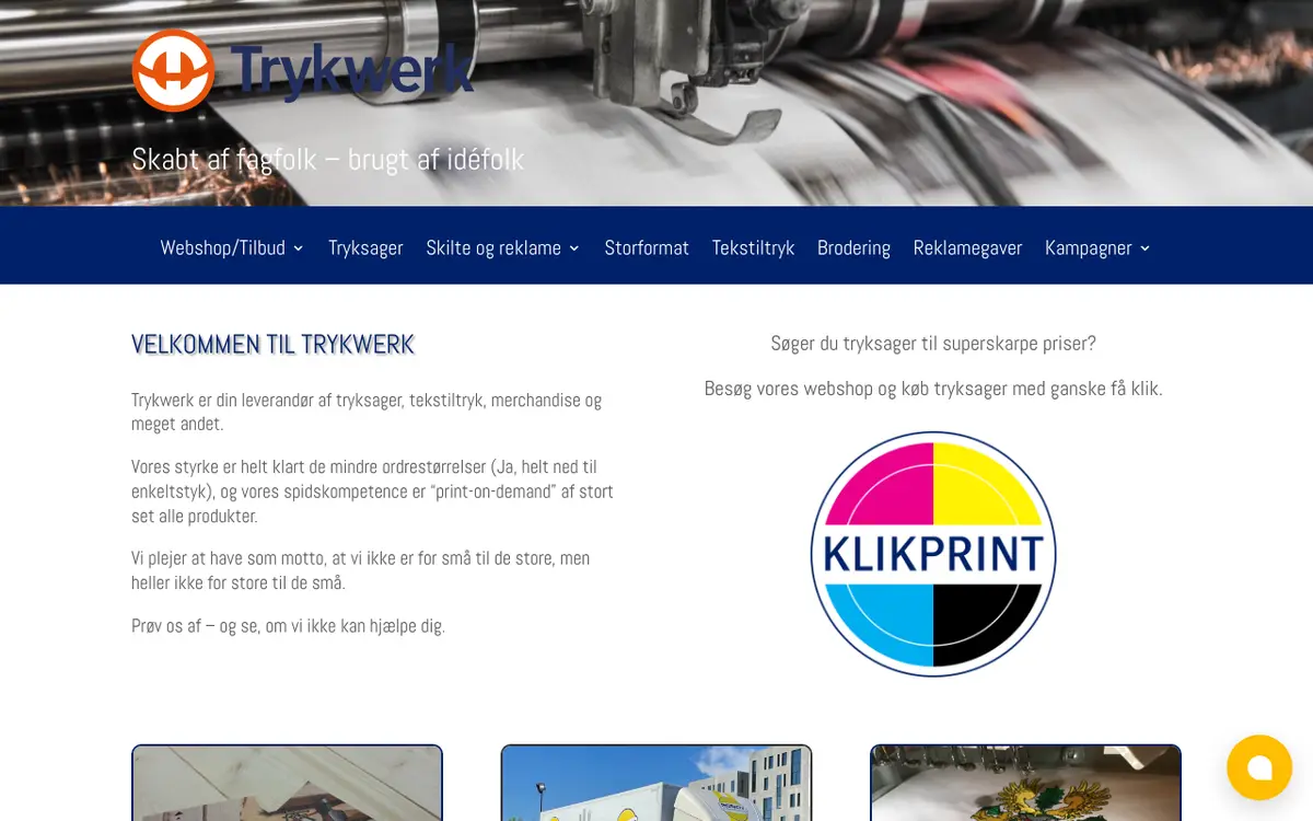 Hjemmesiden for Trykwerk ApS - Klikprint