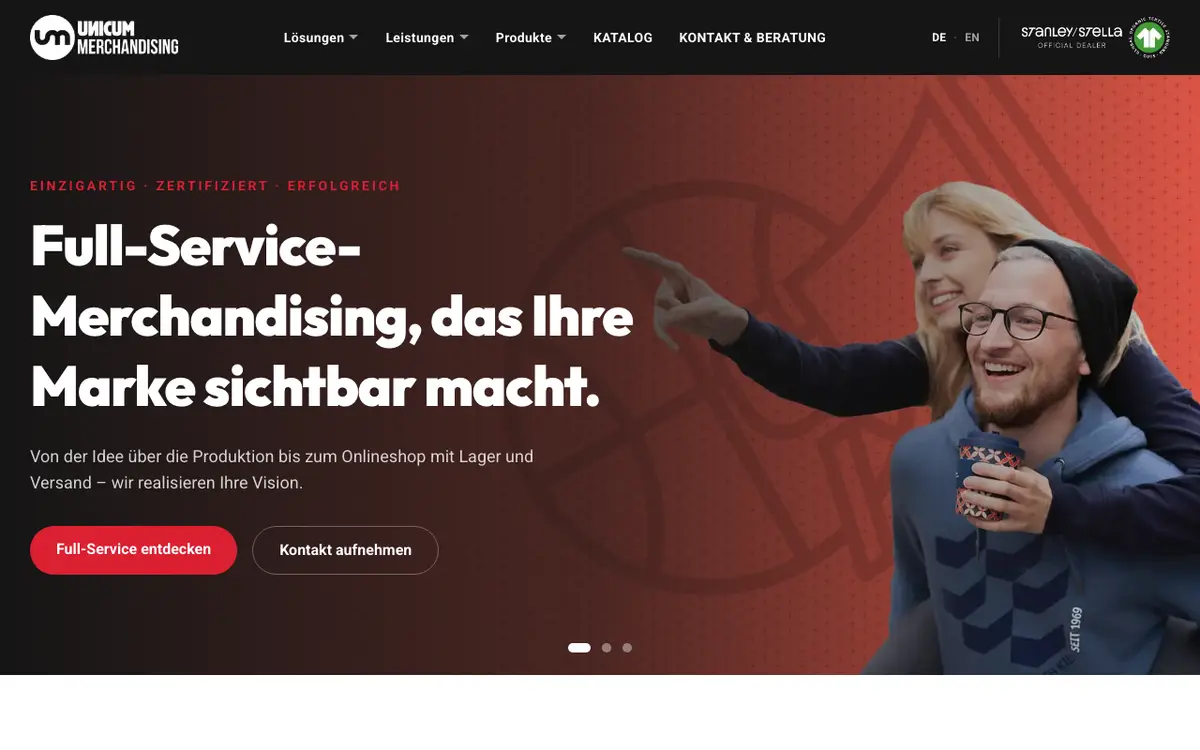 Die Website von Unicum Merchandising GmbH