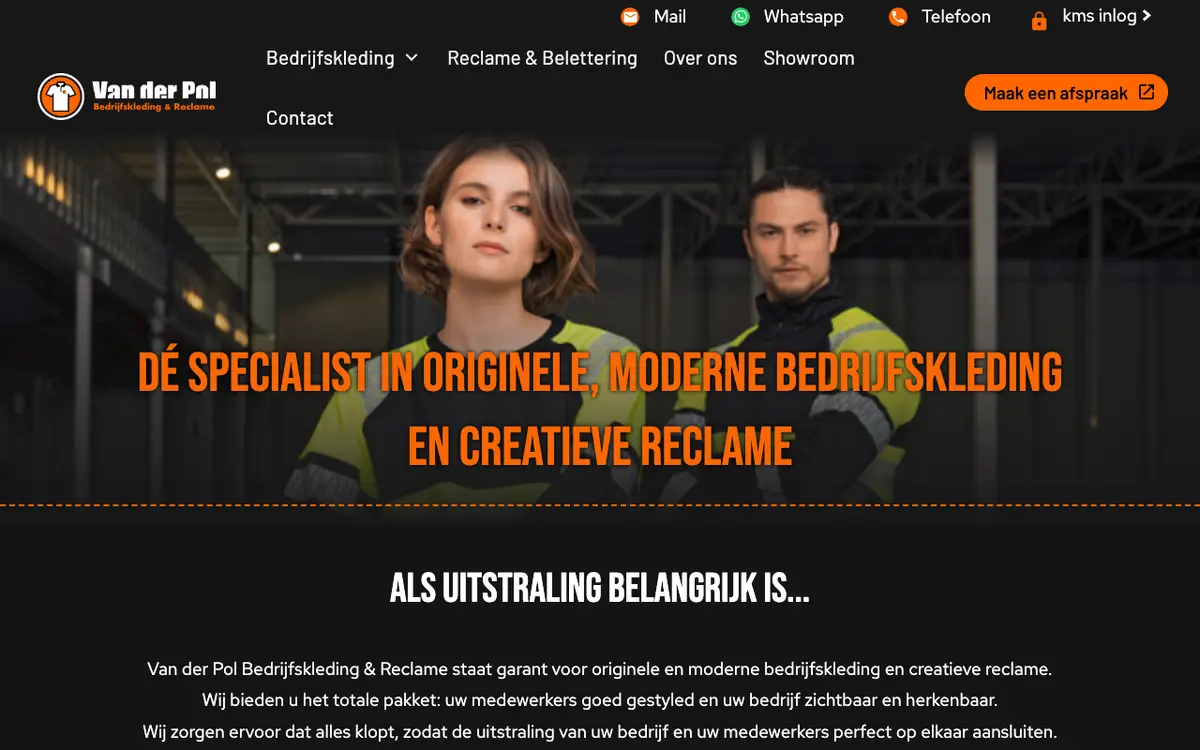 De website van van der Pol Bedrijfskleding