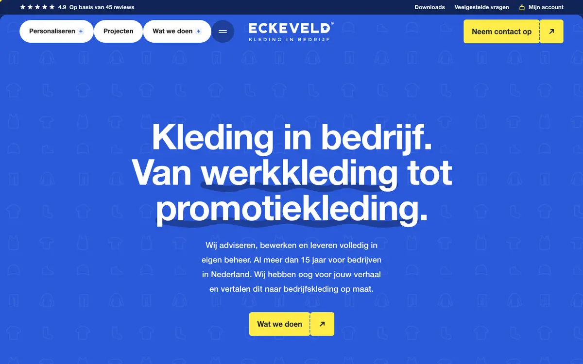De website van Van Eckeveld Bedrijfskleding
