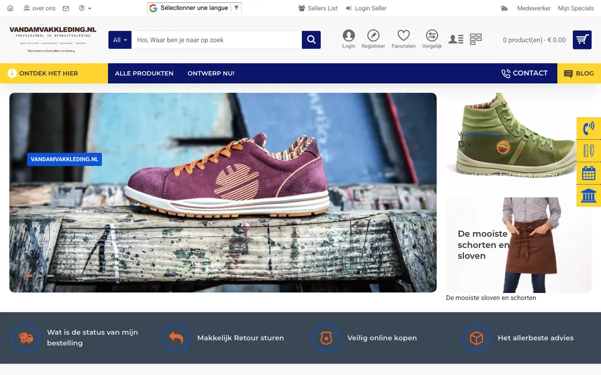 De website van vandamvakkleding.nl