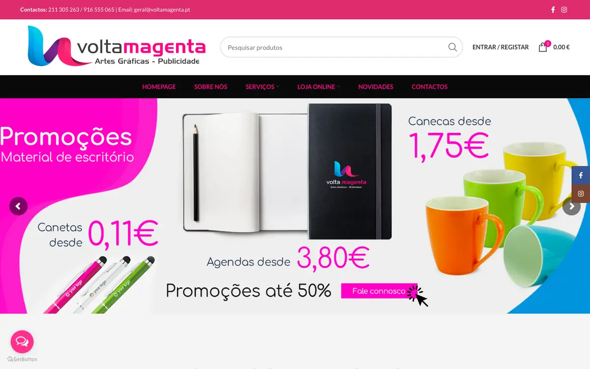 La web de Volta Magenta, Lda.