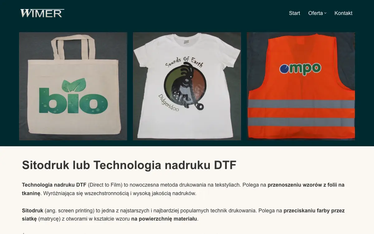 Le site de WIMER - nadruki na koszulkach, ubraniach roboczych