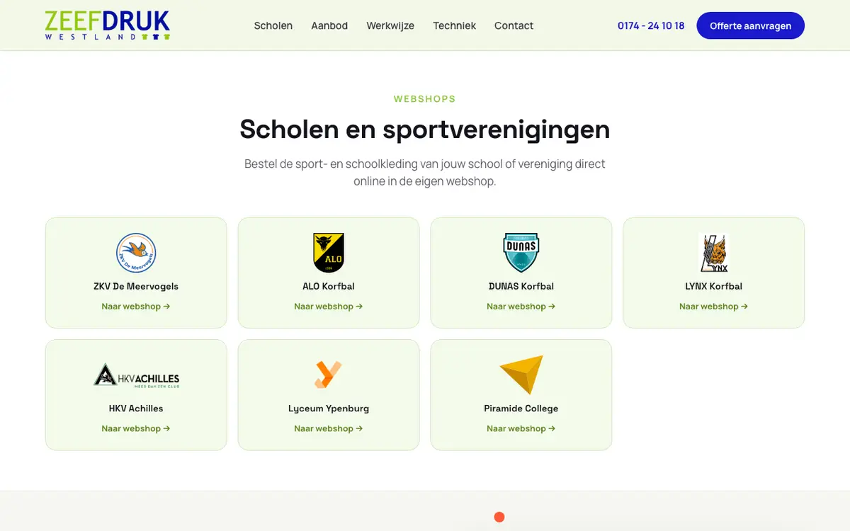 De website van Zeefdruk Westland