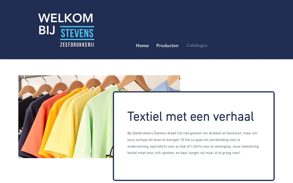 De website van Zeefdrukkerij Stevens L&B