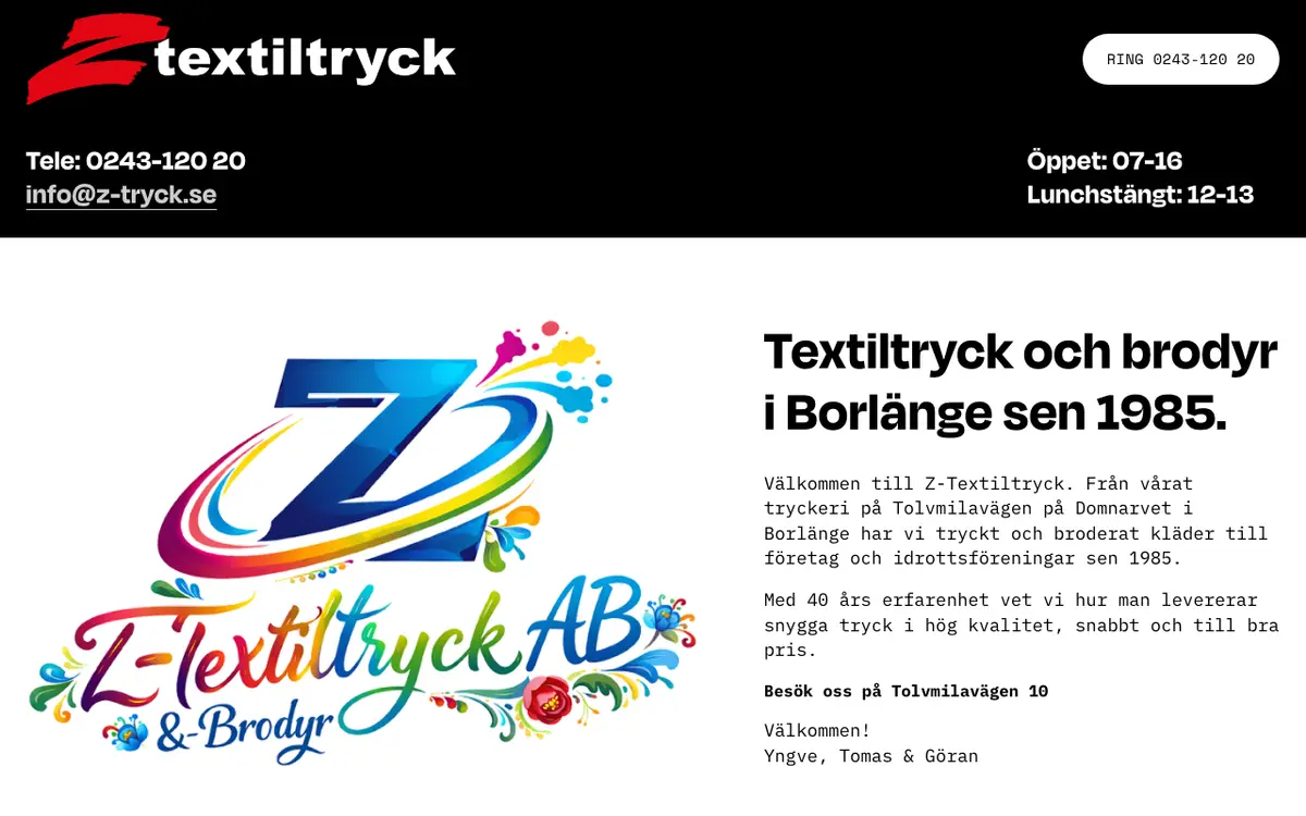 Zetterström Textiltryck AB's website